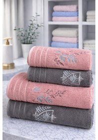 Resim Özdilek Soft Leaf Best Set Hamam Takımı Pembe-antrasit Çok Renkli 