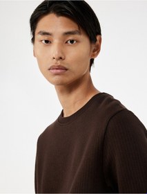 Resim Koton Uzun Kollu Pamuklu Bisiklet Yaka Basic Sweatshirt Kahverengi 6wam70028mk Kahve 