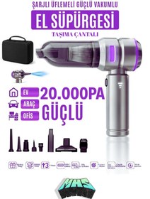 Resim MİHASE 20.000 PA Çantalı Üflemeli Güçlü Vakumlu Ev Ofis Araç Süpürgesi El Süpürgesi Şarjlı Çok Fonksiyonlu 