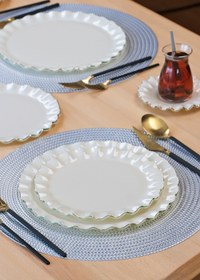 Resim Glore Solid Krem Wavy Platin Yaldızlı 6 Kişilik 26 Parça Pasta Takımı 