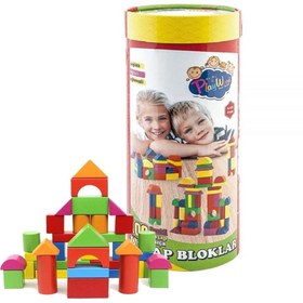 Resim Nessiworld 100 Pieces Colorful Wooden Blocks in Cylinder Box 