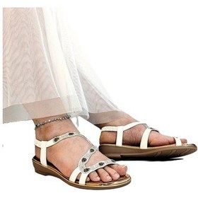 Resim Pepita B160 Beyaz Taşlı Lastikli Şık Kaymaz Bayan Sandalet Beyaz 