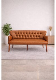 Resim Azra Mobilya Roma Üçlü Koltuk Deri Döşeme Ahşap Ayaklı 150 Cm Ofis Ve İş Yeri Uyumlu Kanepe - Taba Taba 