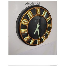 Resim Gece Karanlıkta Parlayan Fosforlu Altın Varaklı Duvar Saati 40 Cm (490636318) Altın 