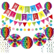 Resim Lemestar 18 Parça Renkli Doğum Günü Parti Dekorasyon Seti: Honeycomb Toplar, Spiral Çekerler Ve Bayraklar İle Kolay Montajlı Parti Atmosferi 