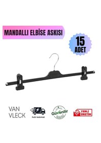 Resim 15 Adet Mandallı Pantolon & Etek Askısı Metal Kıskaçlı, Kırışma Önleyici Süngerli, Kaymaz Tasarım Siyah 