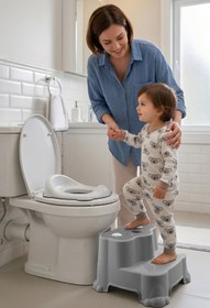 Resim Wumboo Kaydırmaz Çocuk Basamağı - Çift Katlı Banyo Merdiven Yükseltici Bebek Basamağı -Gri 