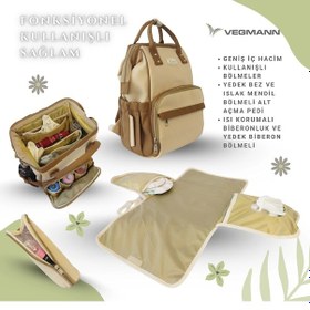 Resim Vegmann Tender Kanvas Kumaş Anne Bebek Bakım Sırt Çantası Biberon Termos Gözlü Kahverengi-bej Kahverengi-bej Bej - Kahverengi 