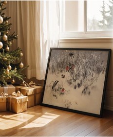 Resim Çerçevesiz Poster Kuşlar Ve Kar 