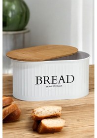 Resim Ahşap Kapaklı Metal Ekmeklik Beyaz Modern Tasarım Beyaz 