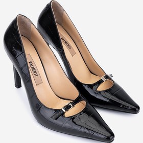 Resim Valmenti Kadın Hakiki Deri Siyah Kroko Stiletto VLM5846 