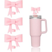 Resim 3 Paket Silikon Pipet Uç Kapağı, 10mm Kaplamasız Pipet Başlığı 40oz ve 30oz Stanley Bardakları İçin Sevimli Pembe Kurdele Tasarımı ile 