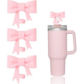 Resim 3 Paket Silikon Pipet Uç Kapağı, 10mm Kaplamasız Pipet Başlığı 40oz ve 30oz Stanley Bardakları İçin Sevimli Pembe Kurdele Tasarımı ile 