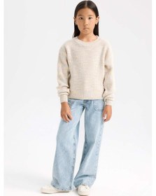 Resim DeFacto Kız Çocuk Oversize Geniş Kalıp Bisiklet Yaka Triko Kazak C9576A824WNPN181 Pembe 