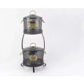 Resim Evistro Metal Standlı 2 Katlı Delikli Patates Soğan Saklama Kovası Siyah 