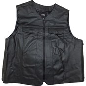 Resim Dclleather Erkek Siyah Deri Motorcu Yeleği Fermuarlı Ve Cepli 