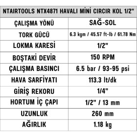 Resim Ntairtools NTX4871 Havalı Mini Cırcır Kol 1/2" 
