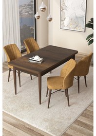 Resim Canisa Concept Arp Serisi Sabit Mutfak Masası Takımı 70x110 Barok Desen Masa 4 Cappucino Sandalye Masa Barok Ahşap Desen Sandalye Cappucino 