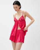 Resim Saten Babydoll İnce Askılı Dantelli 