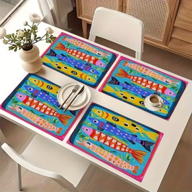 Resim 4 Adet Yemek Matı, Masa Aksesuarları, Balık Baskılı Renkli Sardalya Kutusu Desenli Restoranlar İçin Ev Eşyaları, Yer Mat Seti, Ev Geliştirme Dekoru, Düğün Sezonu Masa Süslemesi 30X45cm/12X18in WXH3163366 