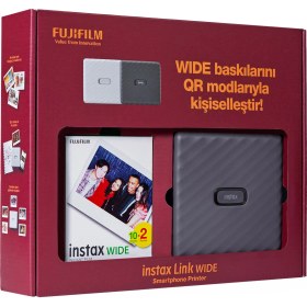 Resim Fujifilm Instax Link Wide Gri Akıllı Telefon Yazıcısı Bundle Box 