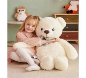 Resim Erdo Ticaret Papyonlu Sevimli Peluş Şaşkın Ayı 80 cm - Sevgiliye Özel Hediye Beyaz 