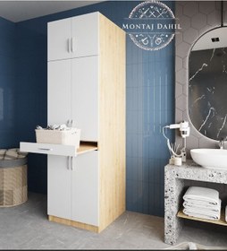 Resim Piramit Çamaşır Ve Kurutma Makinesi Dolabı Banyo Dolabı Meşe Beyaz Beyaz - Meşe 