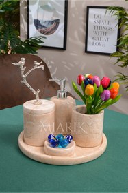 Resim MIARIK DESIGN & DEKORASYON Dekoratif Mermer Aksesuar Detaylı 5 Li Banyo Seti Takımı 
