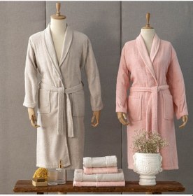 Resim Karaca Home Casita Flos 6 Parça Taş Pudra Aile Bornoz Seti Pudra 