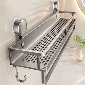 Resim 1 Adet Ağır Hizmet Tipi Paslanmaz Duş Sepeti Vantuzlarla - Yerden Tasarruflu Duvara Monte Yüzen Raf ve Havlu Askıları Şampuan, Sabun ve Banyo Aksesuarları İçin, Modern Banyolar için Dayanıklı Metal Tasarım 