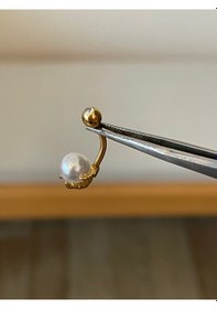 Resim 316 L Cerrahi Çelik Pençe Modeli Detaylı İncili Zirkon Taşlı Göbek Piercingi Altın 