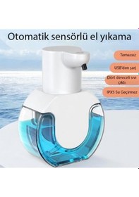 Resim Şarjlı 420ml Sensörlü Sıvı Sabunluk Köpük Makinesi Akıllı Otomatik Sıvı Sabunluk Makinesi Siyah 