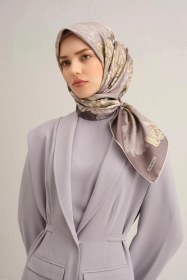 Resim Armine Çiçek Desenli Saf İpek Twill Eşarp 9330d 35 Gri 