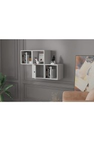Resim Nettrends Kitaplikli Kapakli Duvar Rafi Beyaz 100 cm DVR-1032-Ç 