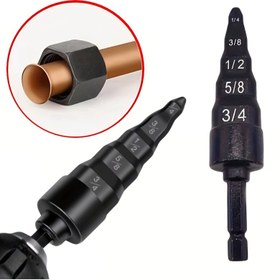 Resim 5'i 1 arada HVAC Swaging Alet Matkap Ucu Kiti - AC Bakım & Kurulum için Dayanıklı Alaşım Metal Boru Genişletici, 1/4", 3/8", 1/2", 5/8", 3/4" Boyutları Dahil, Bakır Boru Uyumlu, Siyah Sap 
