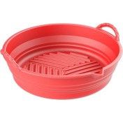Resim Yeni Katlanabilir Hava Kızarmış Pot Silikon Pişirme Tavası Yastık Şeklindeki Hava Kızarmış Tava Pişirme Hava Ocak Pedini (Kırmızı) (Yurt Dışından) 