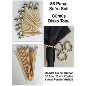 Resim 136 Parça Küçük Gümüş Diskotopu Boncuklu Sofra Seti:uzun Kürdan Kısa Kürdan Peçete Halkası-boncuk8mm 