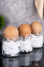 Resim DNS HOME 3'lü Cam Pamuk Seti Ahşap Kapaklı Kulak Pamuğu Makyaj Pamuğu Pamuk Organize Seti Saklama Kabı 