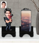 Resim Bk Gift Kişiye Özel Erkek Kuaför Karikatürlü Ahşap Biblo Telefon Standı-1 