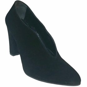 Resim Elegan Kadın Siyah Süet Asimetrik Kesim Topuklu Stiletto 