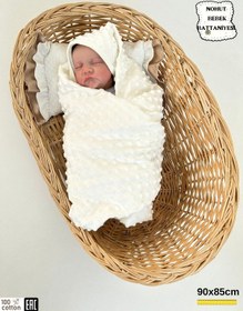 Resim Nohut Kız / Erkek Bebek Battaniyesi & Kundağı Çift Katlı %100 Pamuklu Çok Amaçlı Örtü 90x85cm Btn11003 Ekru 