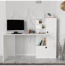 Resim Dekorister Merinos Kitaplıklı Çalışma Masası Beyaz 