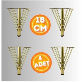 Resim 18 Cm Metal 3 Telli Koltuk Ayağı Mobilya Ayağı Ünite Ayağı Konsol Ayağı Puf Berjer Ayağı 4 Adet Gold 