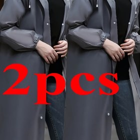 Resim 2 Adet Sağlam EVA Tam Vücut Yağmurluk - Yüksek Kaliteli Rüzgar Geçirmez Ceket, Kapüşonlu ve İpli Kapatma, Hızlı Kuruyan Hafif Ponpon, Bisiklet, Yürüyüş, Seyahat İçin - Tek Parça Tulum, Yetişkinler için Şık Tasarım, Yüksek Kalite Yağmur Giysisi, Açık Hava Tutkunları 