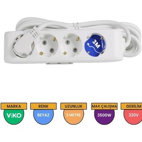 Resim Viko Multi-let 4'lü Grup Priz Topraklı Çocuk Korumalı 3 Metre Beyaz - 90113403 