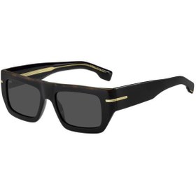 Resim Hugo Boss Unisex Siyah-Füme Organik (UV) Cam Selüloz Asetat (Selüloid) Kapalı Çerçeve Dikdörtgen Güneş Gözlüğ 
