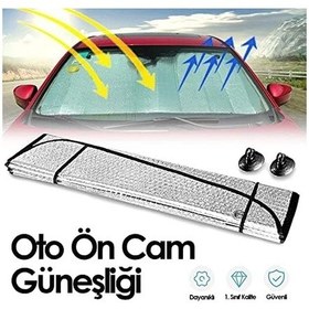 Resim Oto Ön Cam Araba Güneşliği Katlanabilir Dışı Alüminyum Arası Balonlu Katlanabilir Güneşlik 130 60 Cm 