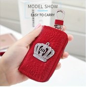 Resim Hightower Yaseenlın 1 Adet Lüks Taç Desenli Kırmızı Yapay Deri Anahtarlık Kılıfı, Dayanıklı Zip 