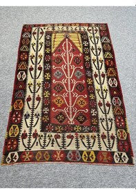Resim El Dokuma Seccade Gömürgen Kilimi 110x160 Kök Boya Antika Kilim Kırmızı 