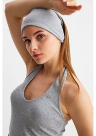 Resim Kadın Çift Taraflı Kullanım Alternatifli Pamuklu Penye Kaymaz Hafif Spor Saç Bandı Bandana - Tek Ebat / Açık Gri Açık Gri 